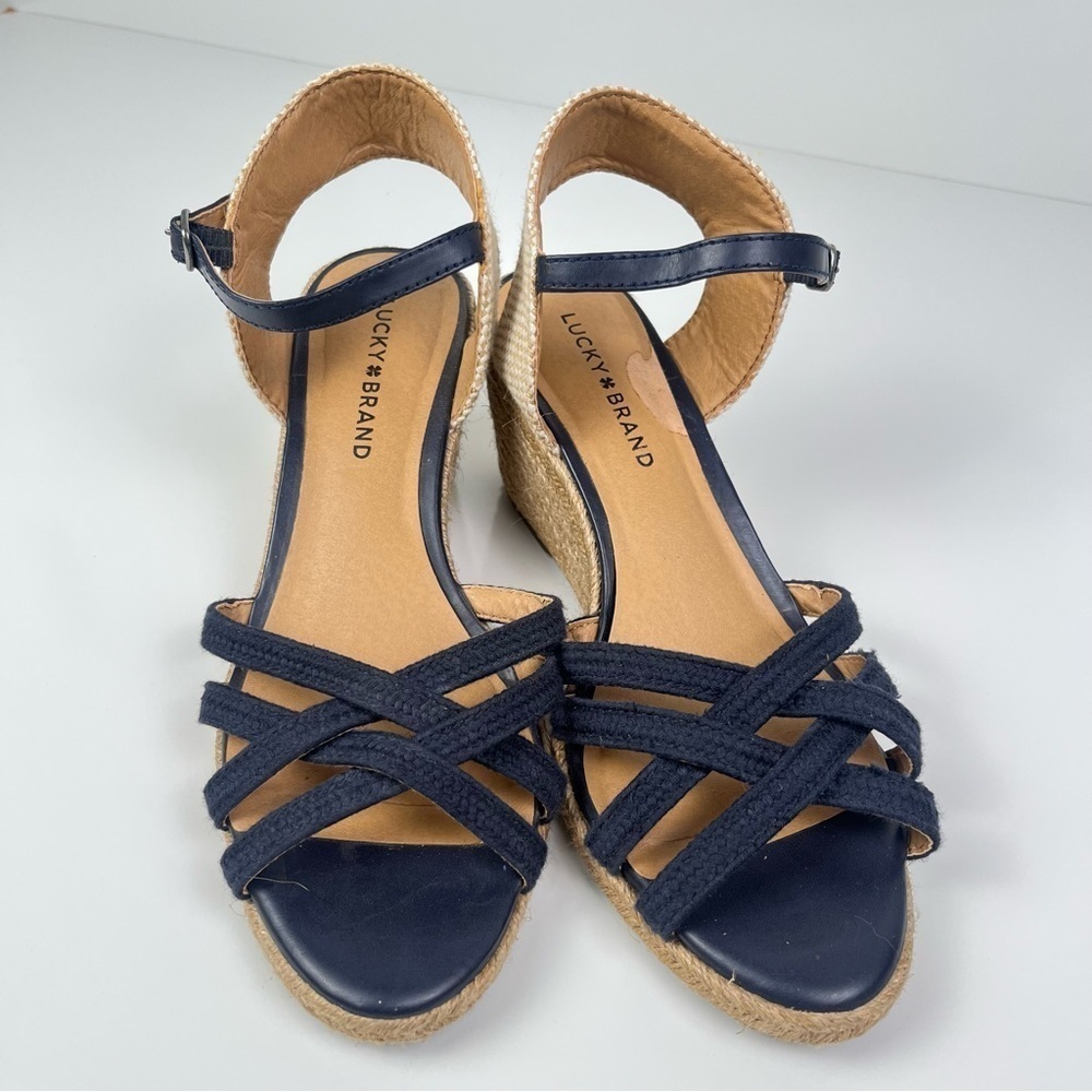 Lucky Brand Dark Blue Wedge Sandals in Navy sz 9 - Picture 2 of 8